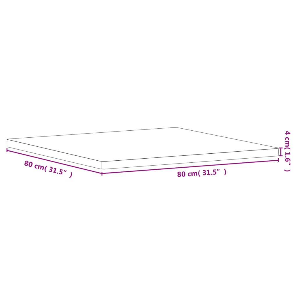 Table Top 80x80x4 cm Square Solid Wood Beech