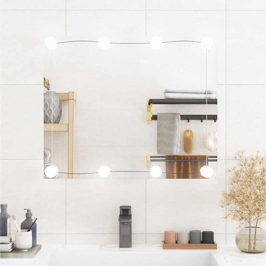 Wall Mirror with LED Lights 50x60 cm Glass Rectangle
