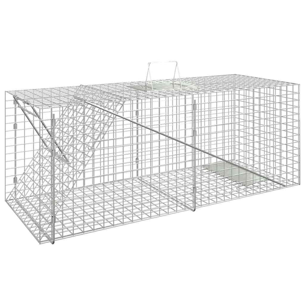 Animal Trap 64.5x25x26.5 cm Galvanised Iron showcasing its sturdy iron wire mesh design for humane animal trapping.