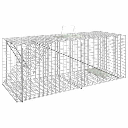 Animal Trap 64.5x25x26.5 cm Galvanised Iron showcasing its sturdy iron wire mesh design for humane animal trapping.