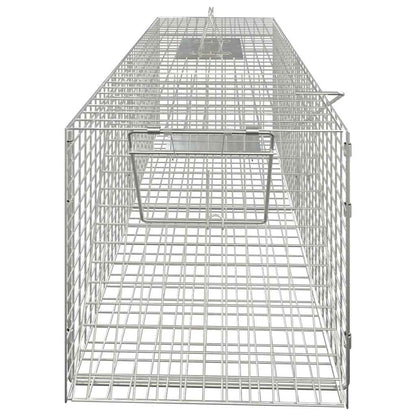 Animal Trap 64.5x25x26.5 cm Galvanised Iron displayed with a carrying handle for convenient transport and operation.