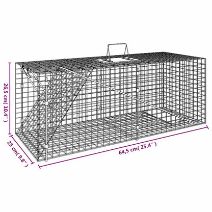 Animal Trap 64.5x25x26.5 cm Galvanised Iron featuring an easy-to-use design with carrying handle for safe transportation
