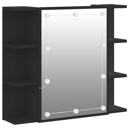 Mirror Cabinet with LED Black 70x16.5x60 cm