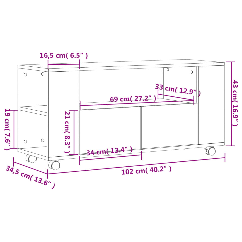 TV Cabinet Concrete Grey 102x34,5x43 cm Engineered Wood