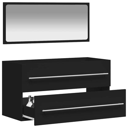 Bathroom Cabinet With Mirror | Black | Engineered Wood | Medium