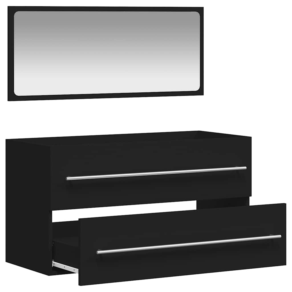 Bathroom Cabinet With Mirror | Black | Engineered Wood | Medium