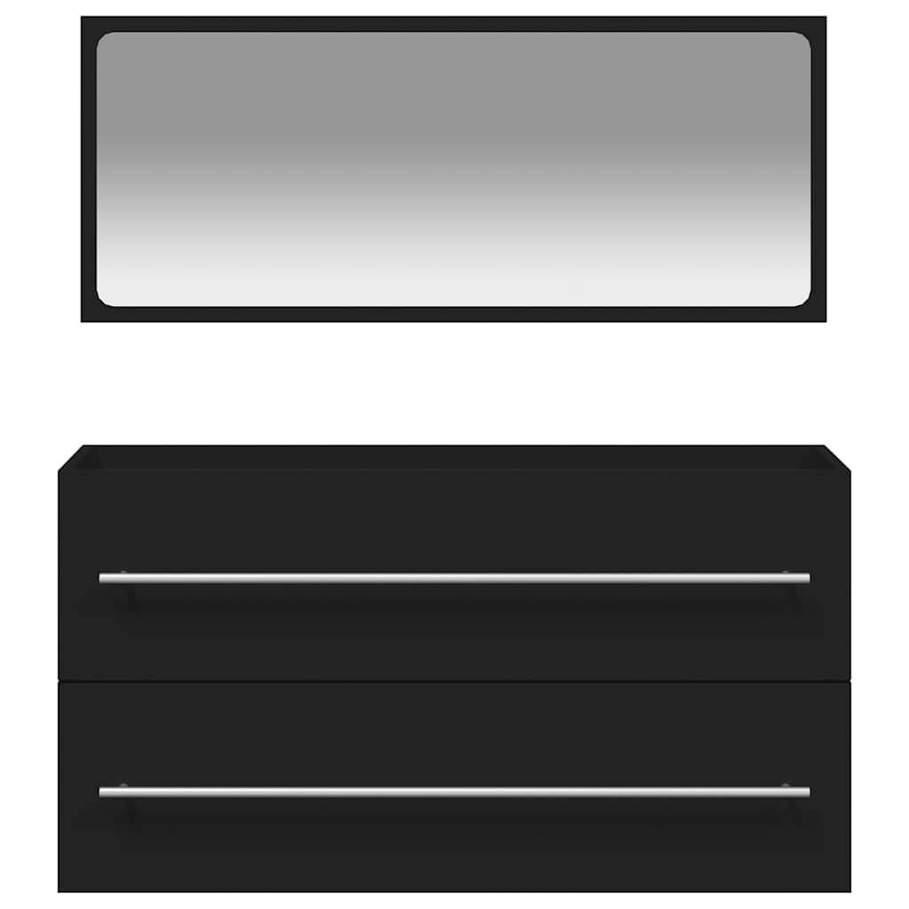 Bathroom Cabinet With Mirror | Black | Engineered Wood | Medium