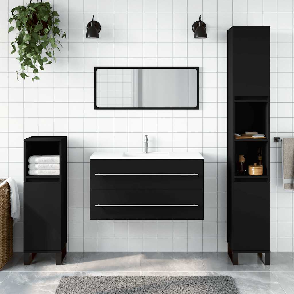 Bathroom Cabinet With Mirror | Black | Engineered Wood | Medium