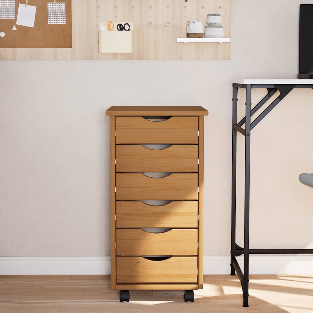 Rolling Cabinet with Drawers MOSS Honey Brown Solid Wood Pine