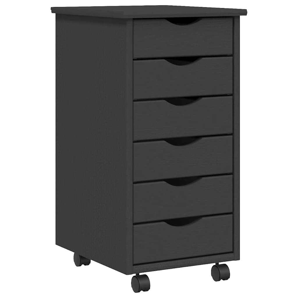 Rolling Cabinet with Drawers MOSS Grey Solid Wood Pine