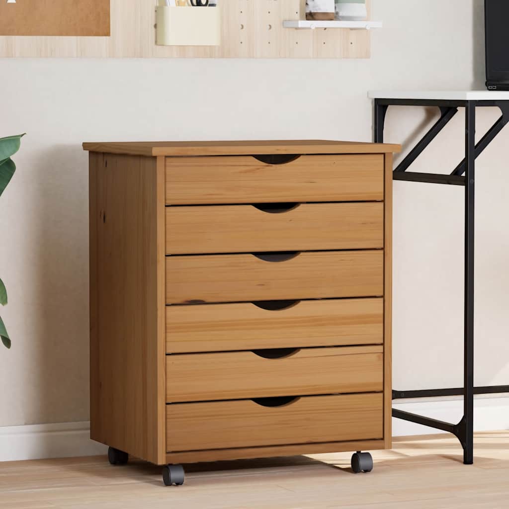 Rolling Cabinet with Drawers MOSS Honey Brown Solid Wood Pine
