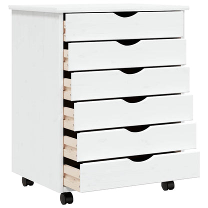 Rolling Cabinet with Drawers MOSS White Solid Wood Pine
