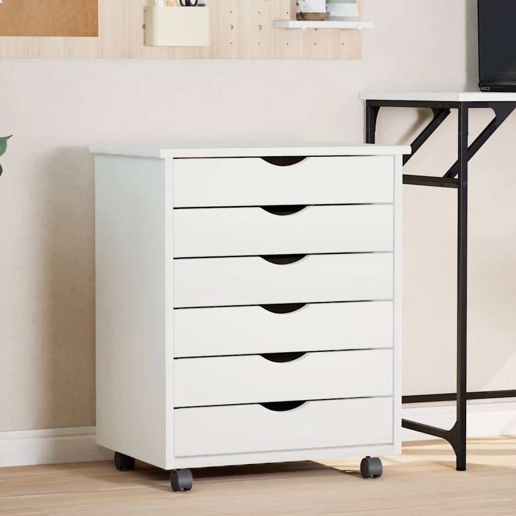 Rolling Cabinet with Drawers MOSS White Solid Wood Pine