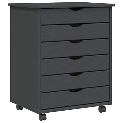 Rolling Cabinet with Drawers MOSS Grey Solid Wood Pine