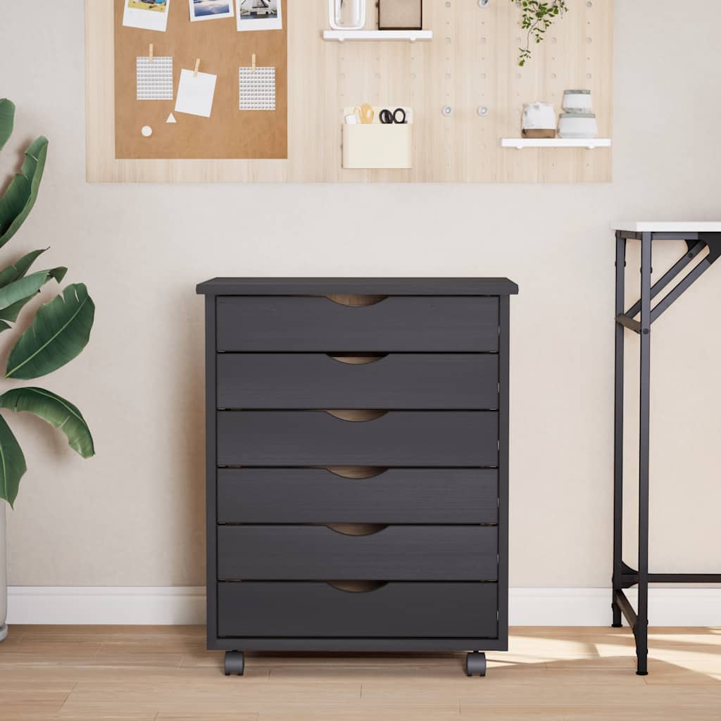 Rolling Cabinet with Drawers MOSS Grey Solid Wood Pine