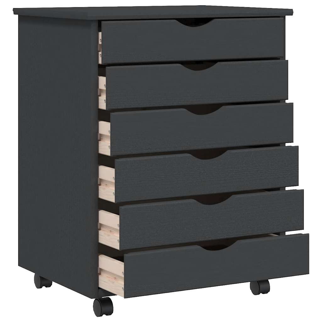 Rolling Cabinet with Drawers MOSS Grey Solid Wood Pine