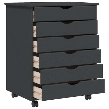 Rolling Cabinet with Drawers MOSS Grey Solid Wood Pine