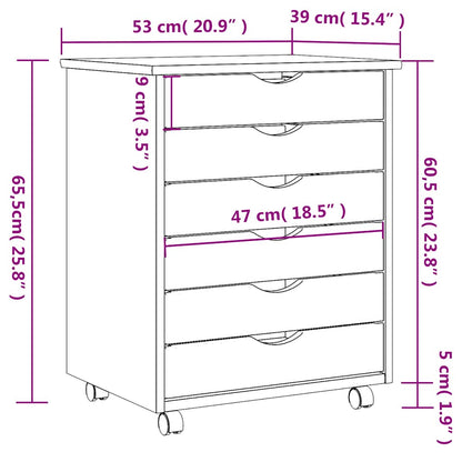 Rolling Cabinet with Drawers MOSS Grey Solid Wood Pine