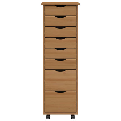 Rolling Cabinet with Drawers MOSS Honey Brown Solid Wood Pine