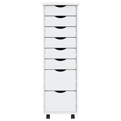 Rolling Cabinet with Drawers MOSS White Solid Wood Pine