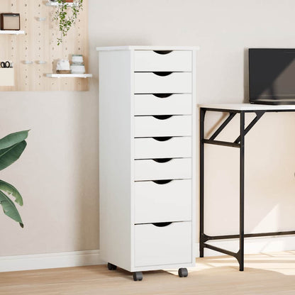 Rolling Cabinet with Drawers MOSS White Solid Wood Pine