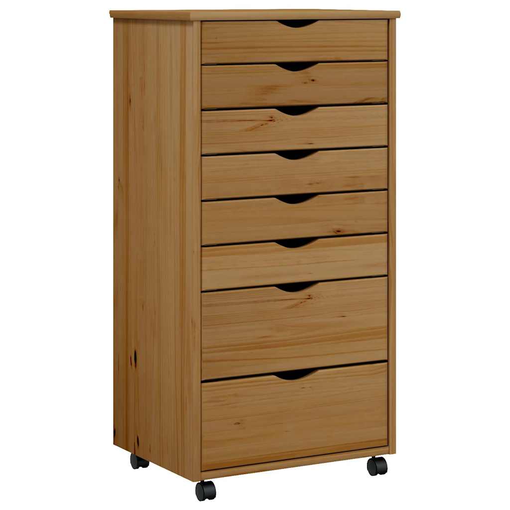 Rolling Cabinet | Honey Brown | Solid pine wood, engineered wood, plastic