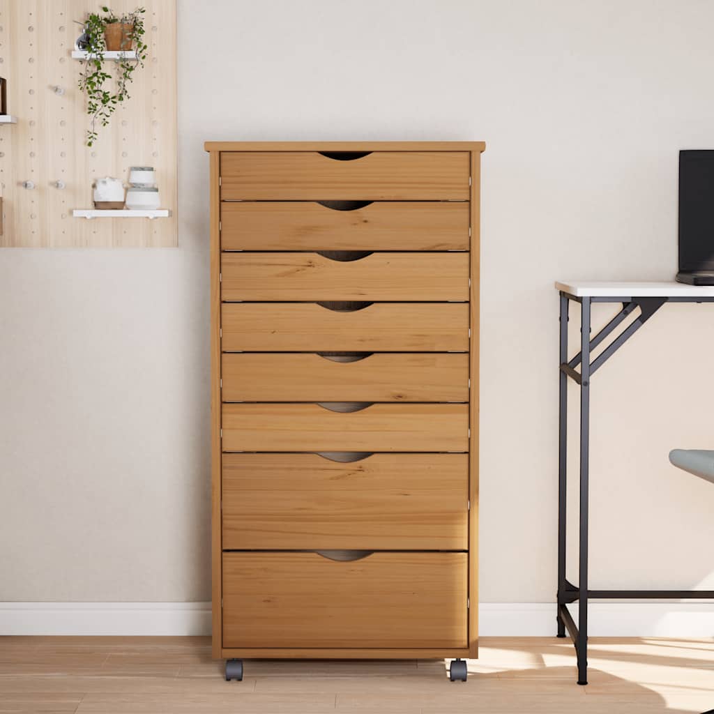 Rolling Cabinet | Honey Brown | Solid pine wood, engineered wood, plastic