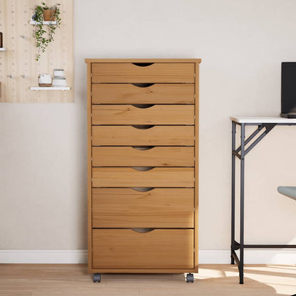 Rolling Cabinet | Honey Brown | Solid pine wood, engineered wood, plastic