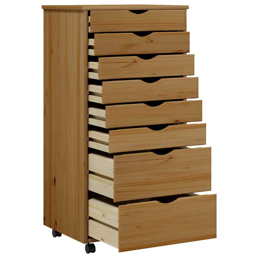 Rolling Cabinet | Honey Brown | Solid pine wood, engineered wood, plastic