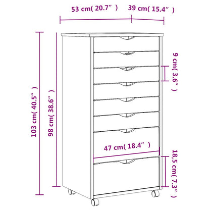 Rolling Cabinet | Honey Brown | Solid pine wood, engineered wood, plastic