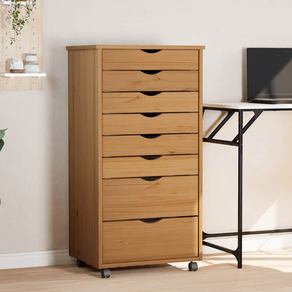 Rolling Cabinet | Honey Brown | Solid pine wood, engineered wood, plastic