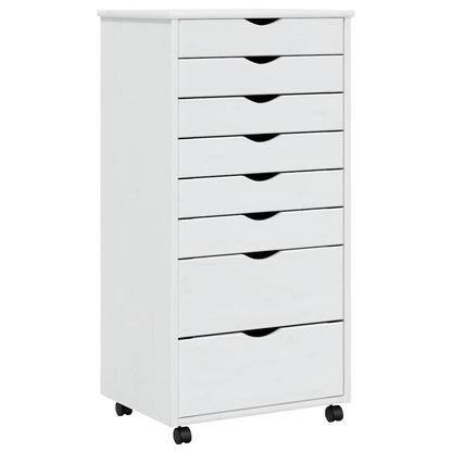 Rolling Cabinet with Drawers MOSS White Solid Wood Pine