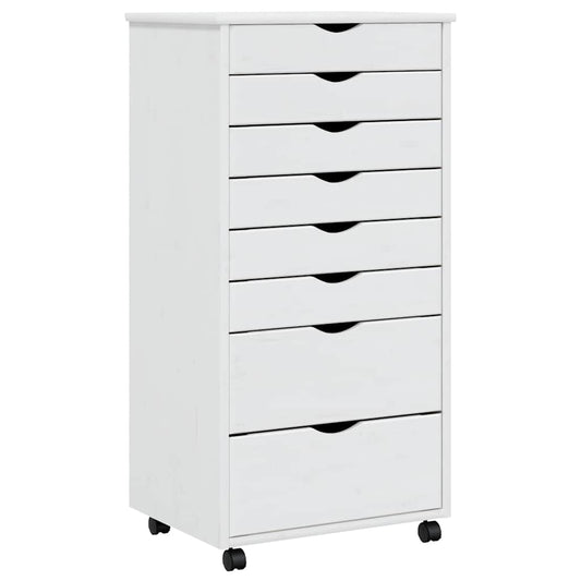Rolling Cabinet with Drawers MOSS White Solid Wood Pine