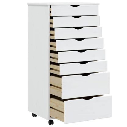 Rolling Cabinet with Drawers MOSS White Solid Wood Pine