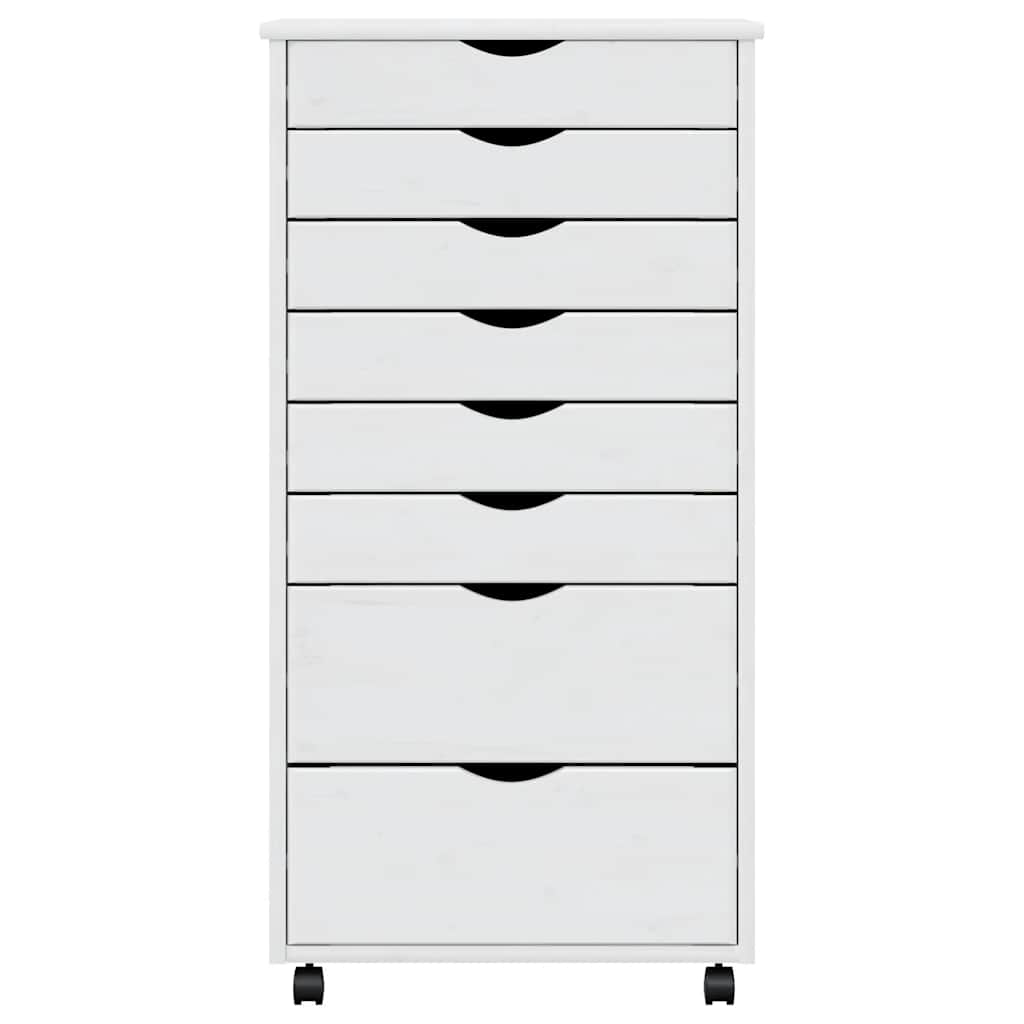 Rolling Cabinet with Drawers MOSS White Solid Wood Pine