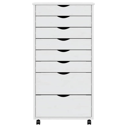 Rolling Cabinet with Drawers MOSS White Solid Wood Pine