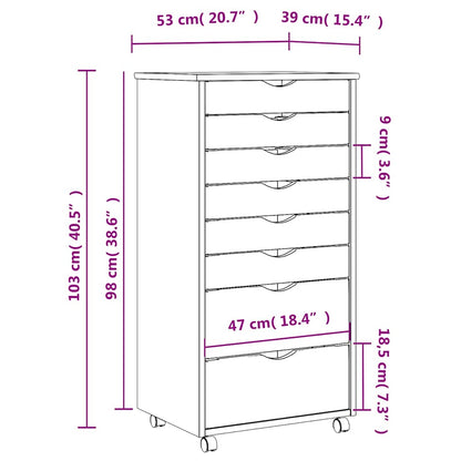 Rolling Cabinet | Grey | Solid Pine Wood, Engineered Wood, Plastic