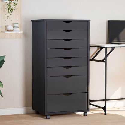 Rolling Cabinet | Grey | Solid Pine Wood, Engineered Wood, Plastic
