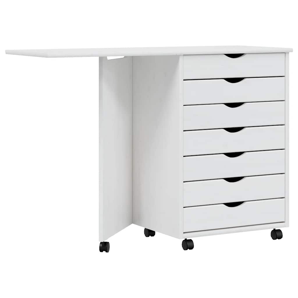 Rolling Cabinet with Desk MOSS White Solid Wood Pine