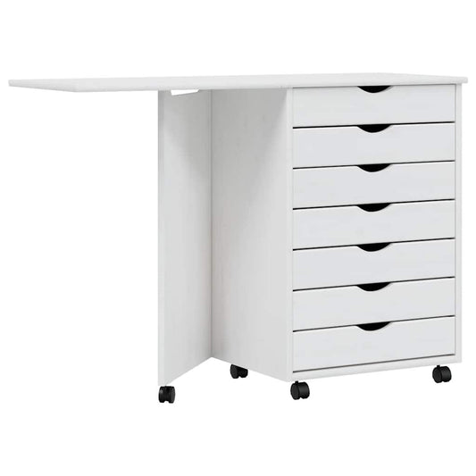 Rolling Cabinet with Desk MOSS White Solid Wood Pine
