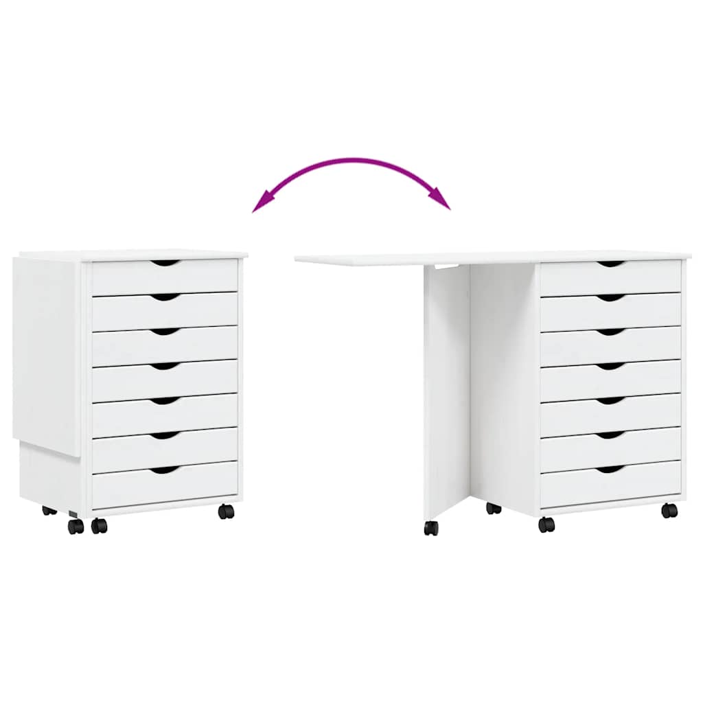 Rolling Cabinet with Desk MOSS White Solid Wood Pine