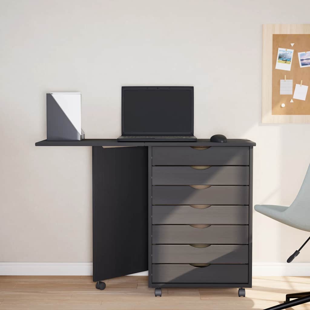 Rolling Cabinet with Desk MOSS Grey Solid Wood Pine