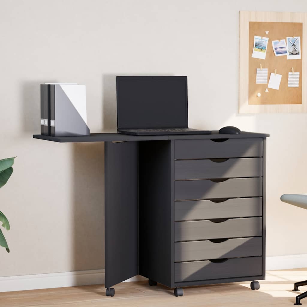 Rolling Cabinet with Desk MOSS Grey Solid Wood Pine