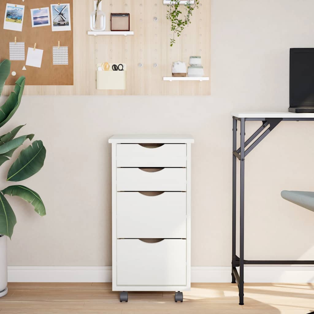 Rolling Cabinet with Drawers MOSS White Solid Wood Pine