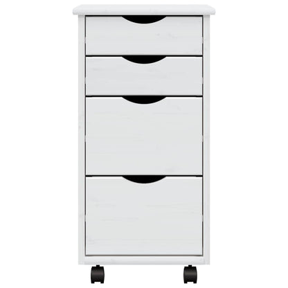 Rolling Cabinet with Drawers MOSS White Solid Wood Pine
