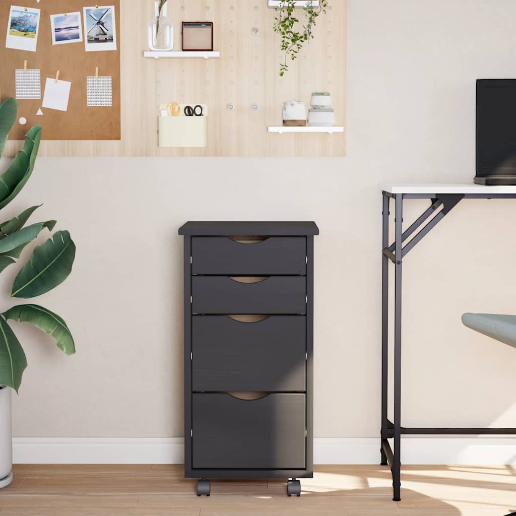 Rolling Cabinet with Drawers MOSS Grey Solid Wood Pine