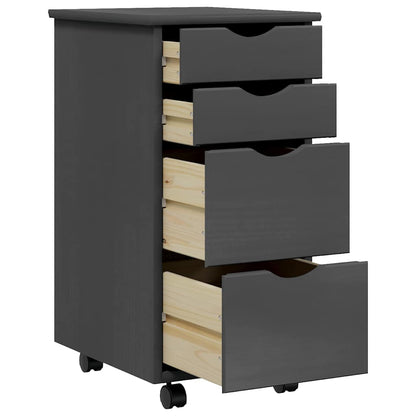 Rolling Cabinet with Drawers MOSS Grey Solid Wood Pine
