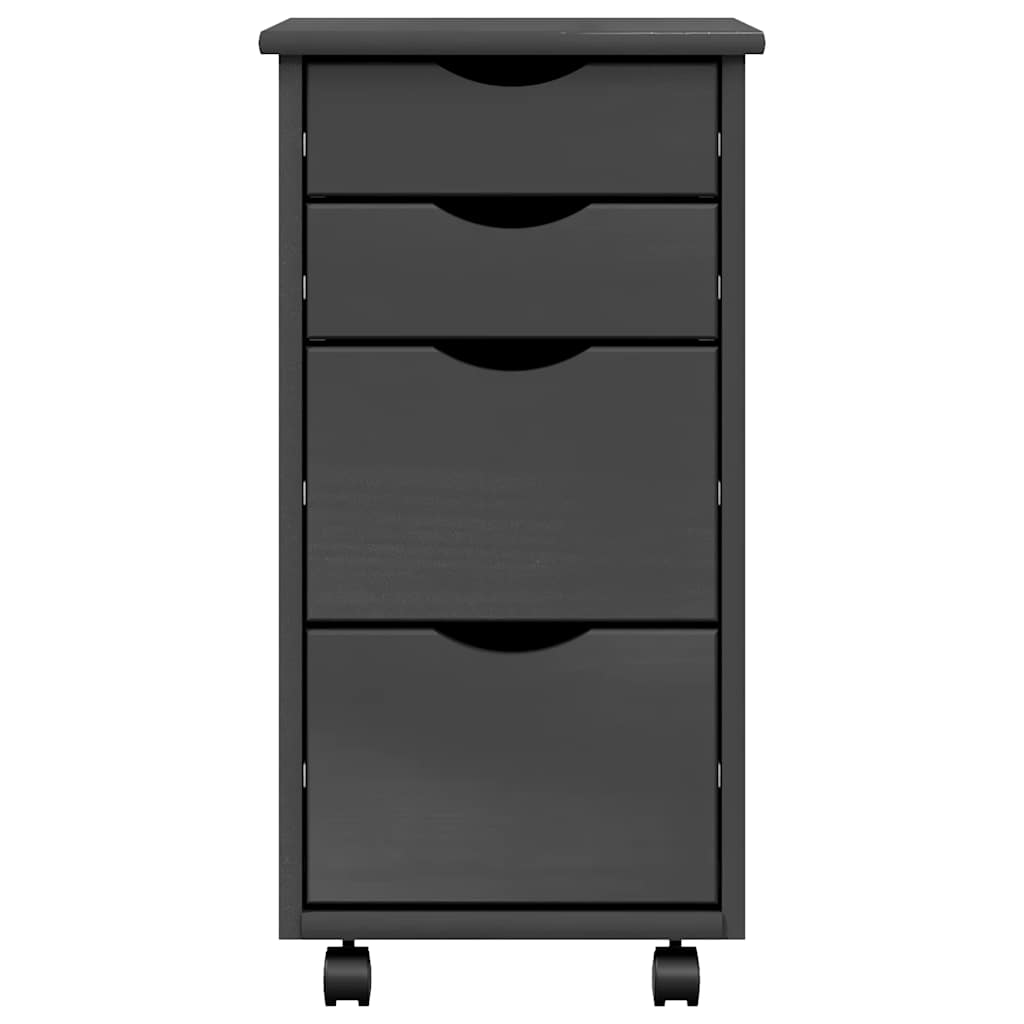 Rolling Cabinet with Drawers MOSS Grey Solid Wood Pine