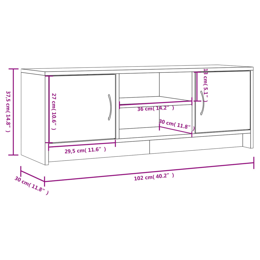 TV Cabinet Grey Sonoma 102x30x37,5 cm Engineered Wood
