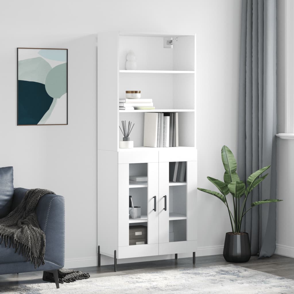 Highboard White 69,5x34x180 cm Engineered Wood